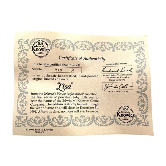 Yolanda's Picture Perfect Babies Collection "Lisa" Vintge Doll 1990 Original Box - Picture 9 of 12